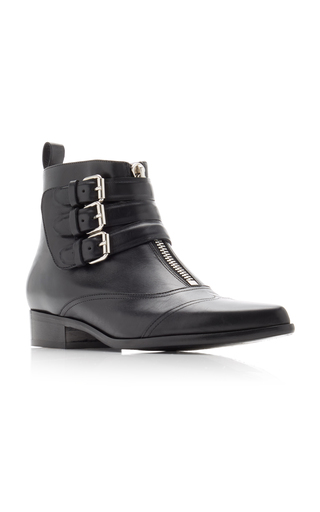 Buckle-Embellished Leather Ankle Boots展示图