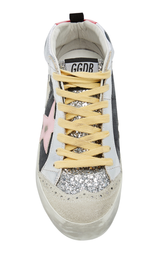 Mid-Star Glitter-Embellished Leather Wave Sneakers展示图