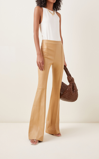 Pin-Tucked Leather Flared-Leg Pants展示图