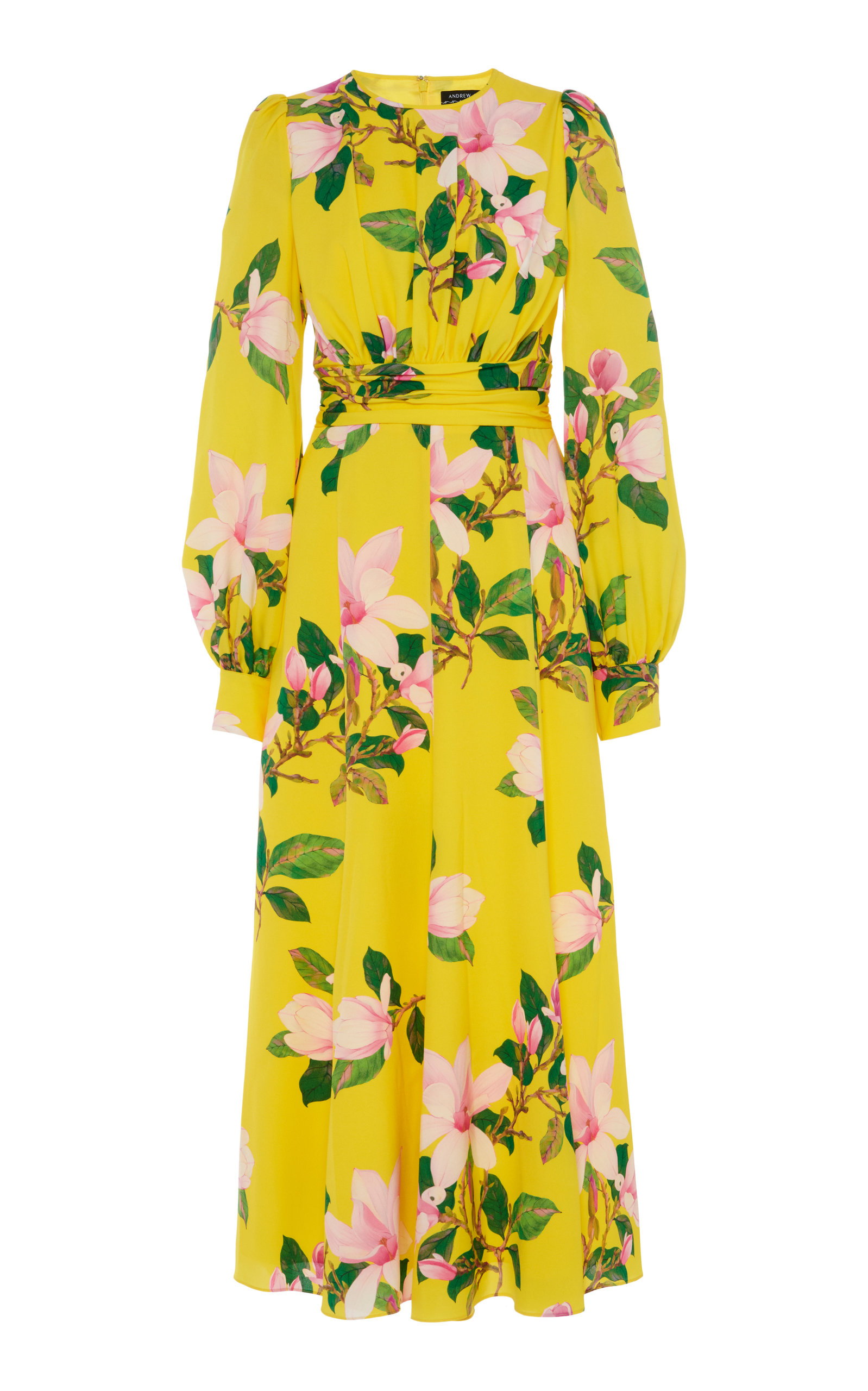 yellow floral silk dress