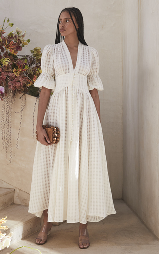 Willow Button-Front Linen Gauze Midi Dress展示图