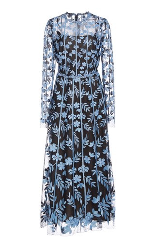Floral-Embroidered Tulle Midi Dress by Lela Rose | Moda Operandi