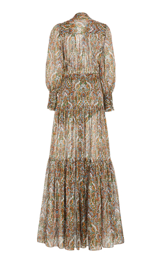 Monali Printed Metallic Silk Tiered Maxi Dress展示图