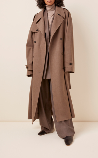 Olym Double Breasted Lightweight Wool Trench Coat展示图