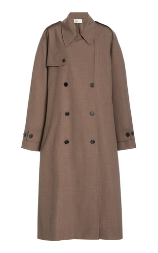 Olym Double Breasted Lightweight Wool Trench Coat展示图