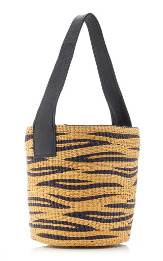 Leather-Trimmed Zebra Straw Tote展示图