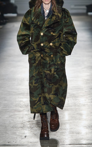 Oversized Camouflage Velvet Double-Breasted Military Coat展示图