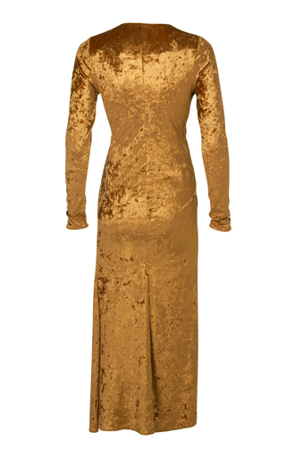 Rona Metal-Detailed Gathered Crushed Velvet Midi Dress展示图