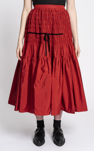 Donnika Ribbon-Detailed Smocked Taffeta Midi Skirt展示图
