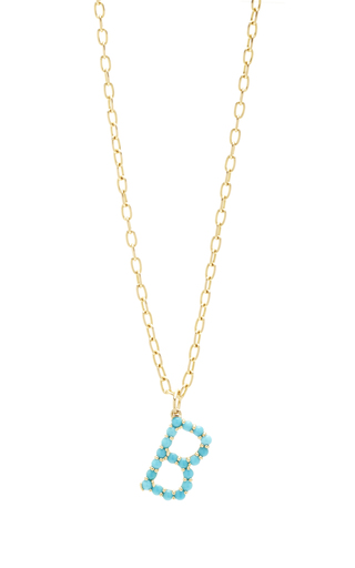 18K Yellow Gold and Turquoise Cabochon Confetti Letter Pendant展示图