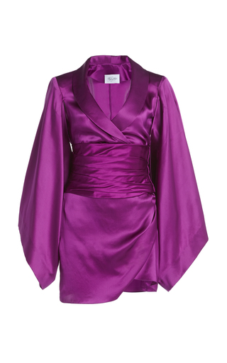 Belted Draped Silk Satin Kimono-Sleeve Mini Dress展示图