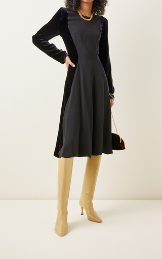 Crepe-Inset Velvet Midi Dress展示图