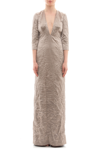 Crinkled Satin V-Neck Maxi Dress展示图