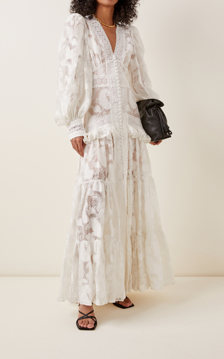 Suffield Ruffled Lace Long Sleeve Maxi Dress展示图