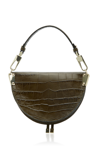 Croc-Effect Leather Saddle Bag展示图