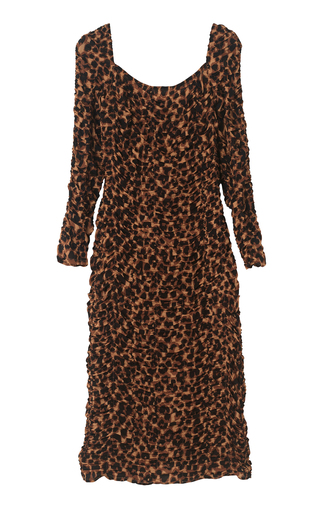 Amyna Ruched Leopard-Print Muslin Midi Dress展示图