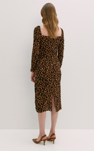 Amyna Ruched Leopard-Print Muslin Midi Dress展示图