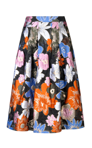 Thea Pleated Metallic Floral-Jacquard A-Line Midi Skirt展示图