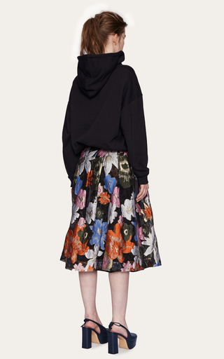 Thea Pleated Metallic Floral-Jacquard A-Line Midi Skirt展示图