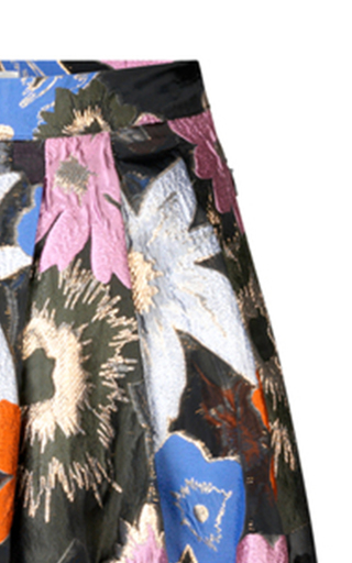 Thea Pleated Metallic Floral-Jacquard A-Line Midi Skirt展示图