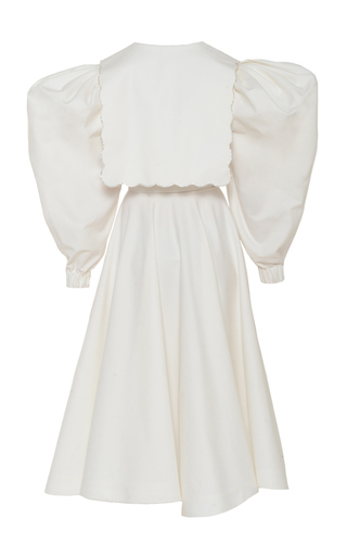 Puff Sleeve Puritan Collar White Dress With Crystal Embroidery Details展示图