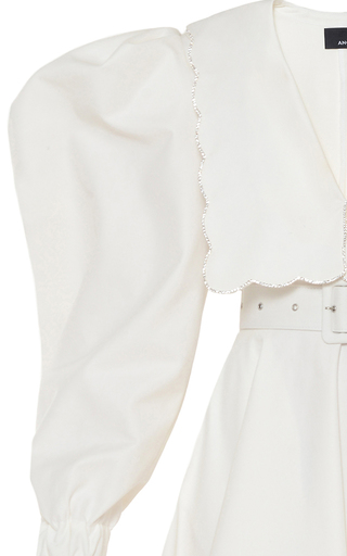 Puff Sleeve Puritan Collar White Dress With Crystal Embroidery Details展示图