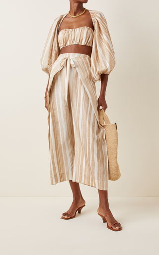 Marais Wrap-Effect Striped Cotton-Silk Wide-Leg Pants展示图