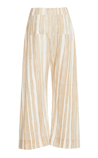 Marais Wrap-Effect Striped Cotton-Silk Wide-Leg Pants展示图