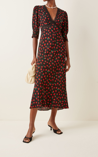 Gemma Lace-Trimmed Floral Crepe Midi Dress展示图