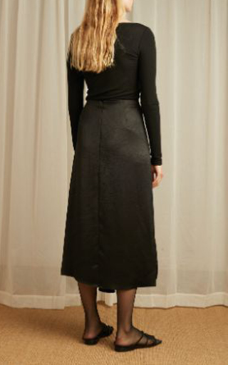 Tasseled Satin Wrap-Effect Midi Skirt展示图