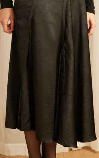 Tasseled Satin Wrap-Effect Midi Skirt展示图