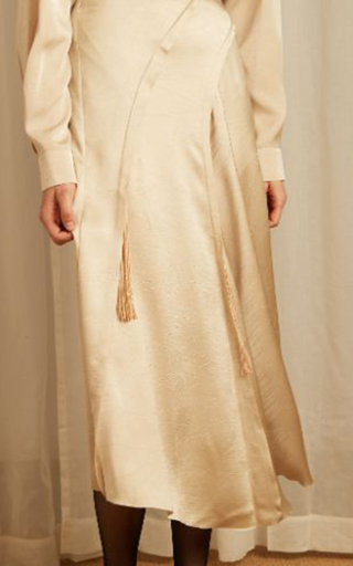 Tasseled Satin Wrap-Effect Midi Skirt展示图