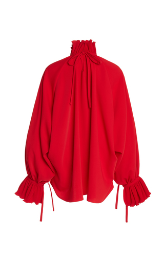 Draped Ruffle-Trimmed Crepe Top展示图