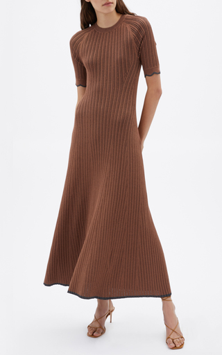 Everette Metallic Ribbed-Knit Midi Dress展示图