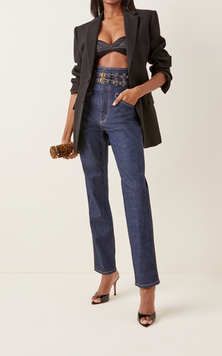 High Waisted Belted Denim Pants展示图