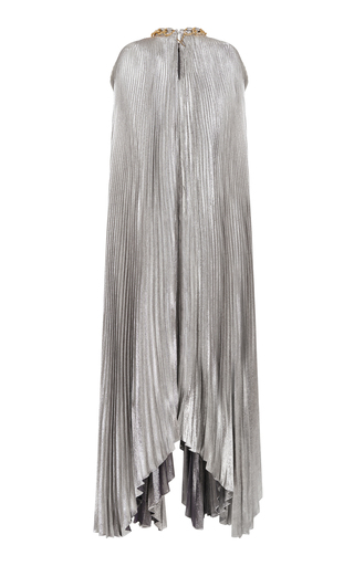 Chain-Detailed Pleated Silk-Blend Lam�� Cape Dress展示图