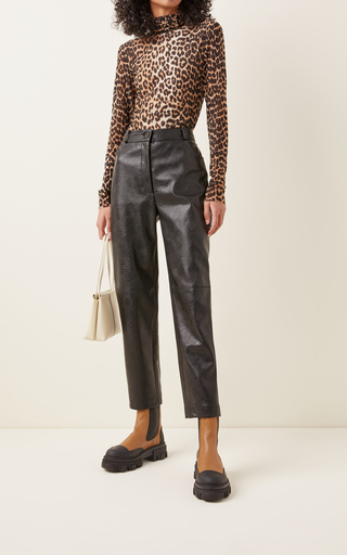 Leopard-Print Mesh Turtleneck Top展示图