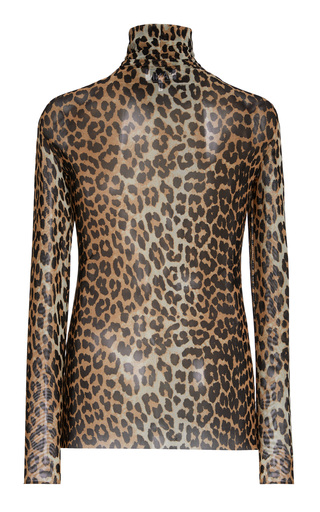 Leopard-Print Mesh Turtleneck Top展示图