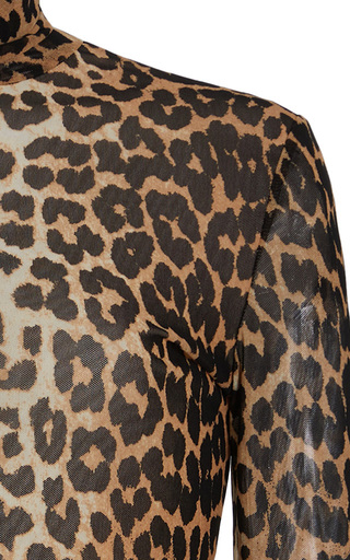 Leopard-Print Mesh Turtleneck Top展示图