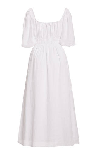 Maurelle Puff-Sleeve Linen Midi Dress展示图