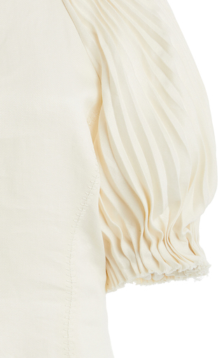 Bonnie Pleated-Sleeve Slub Linen Top展示图