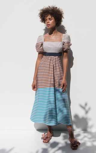 Blaine Mixed-Striped Cotton Midi Dress展示图