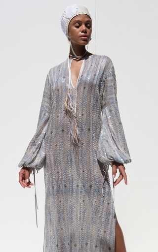 Mayfair Feather-Tipped Sequined Maxi Dress展示图