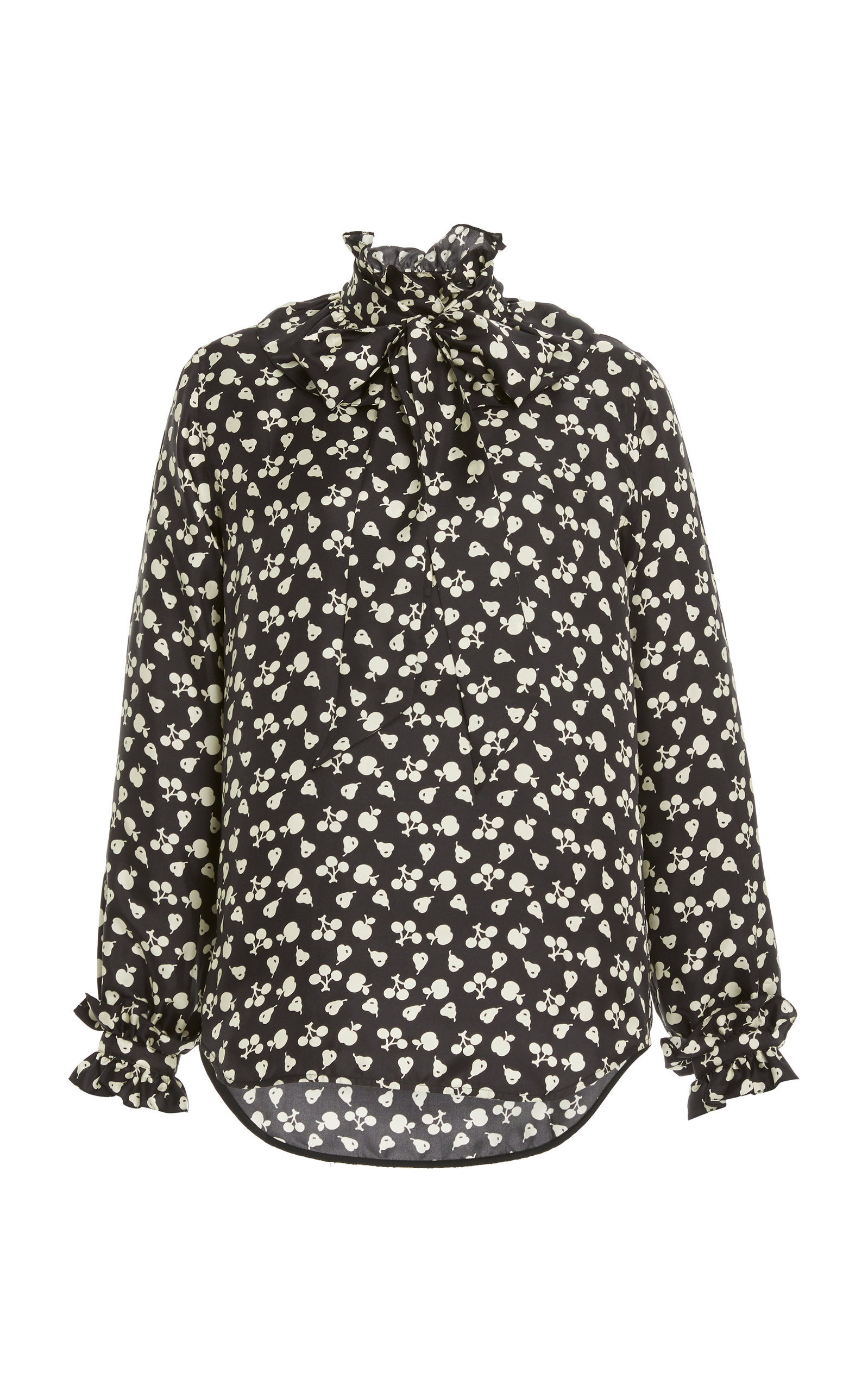 VICTORIA BECKHAM WOMEN'S RUFFLED PRINTED SILK TIE-NECK TOP