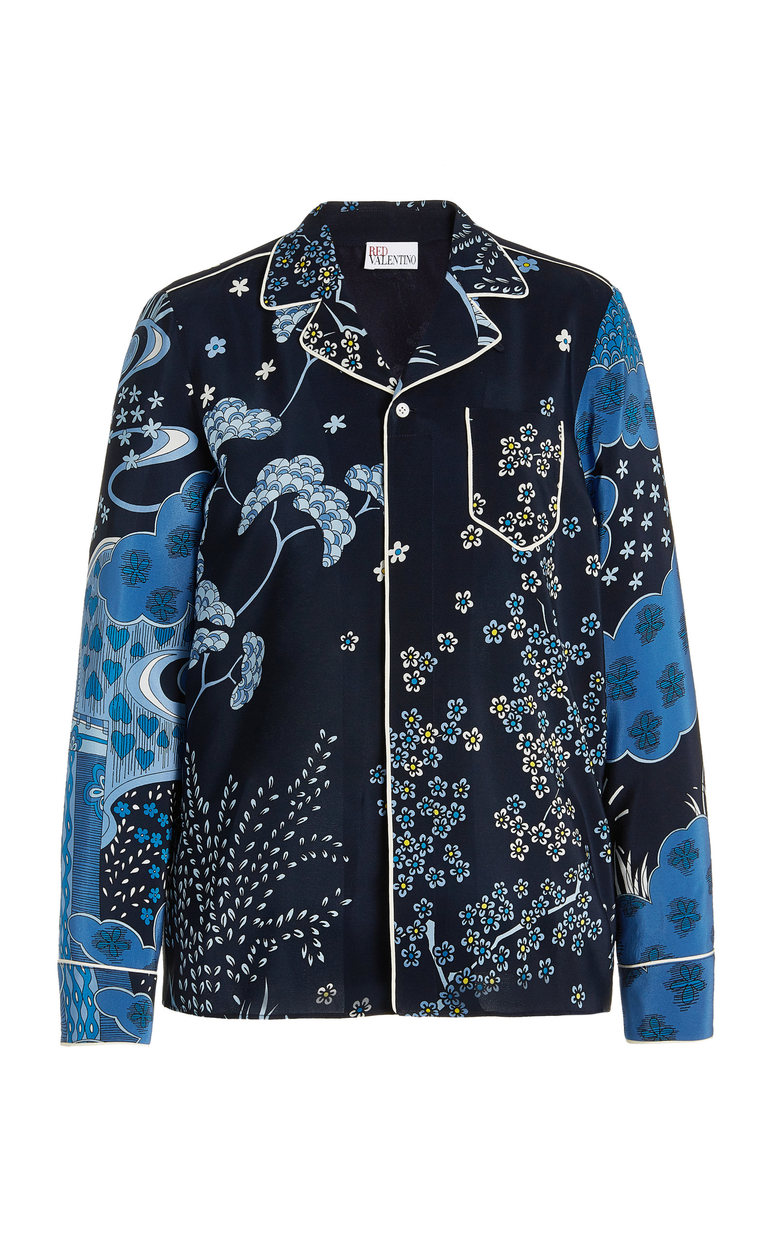 RED VALENTINO WOMEN'S PRINTED SILK BUTTON-DOWN SHIRT