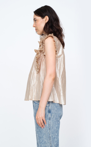 Lumier Pleat-Trimmed Cotton-Blend Metallic Top展示图