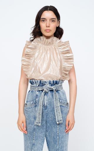 Lumier Pleat-Trimmed Cotton-Blend Metallic Top展示图