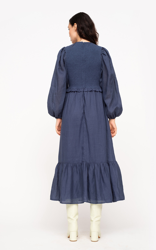 Hattie Smocked Cotton Ramie Midi Dress展示图