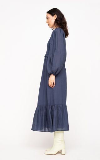 Hattie Smocked Cotton Ramie Midi Dress展示图