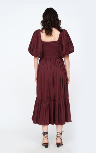 Nadja Puff-Sleeve Pleated Taffeta Midi Dress展示图